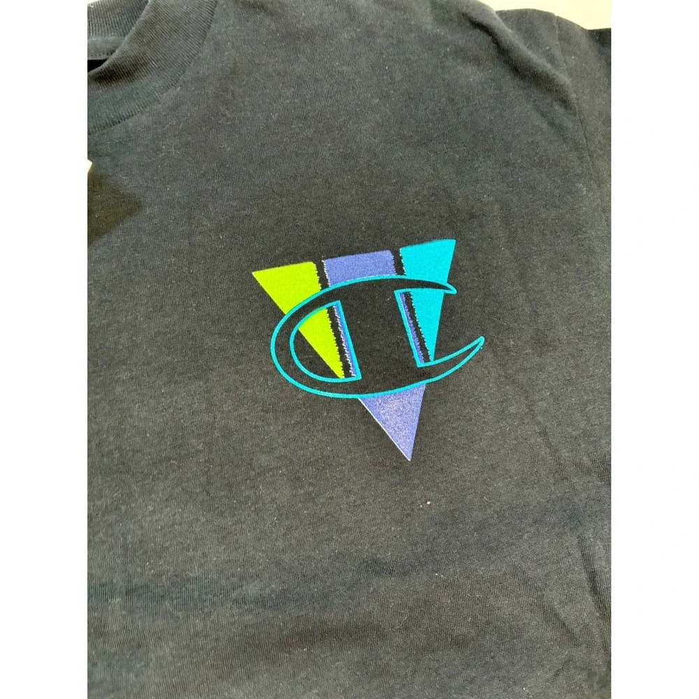 Vintage Champion Men's Black Cotton Graphic T-Shirt Large Retro Unisex Tshirt - Picture 4 of 14